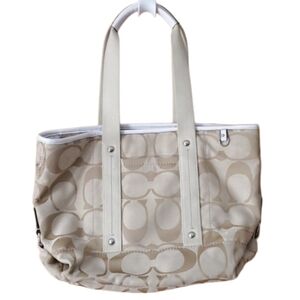 Coach Kyra Signature Tan and White Canvas Logo Shoulder Bag A1275-F18855